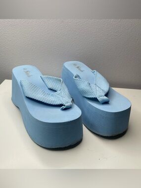 light blue chunky platform sandals, size 6.5 / 37